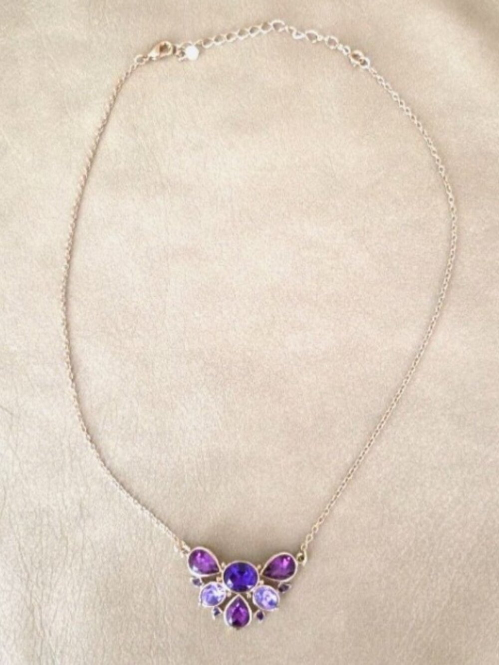 Vintage Purple Rhinestone Gold Tone Chain Signed NRT Statement Necklace